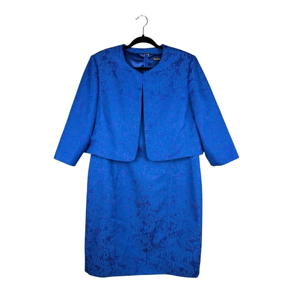 Preston & York Royal Blue Jacquard Sheath Dress and Bolero Jacket Set Size 16